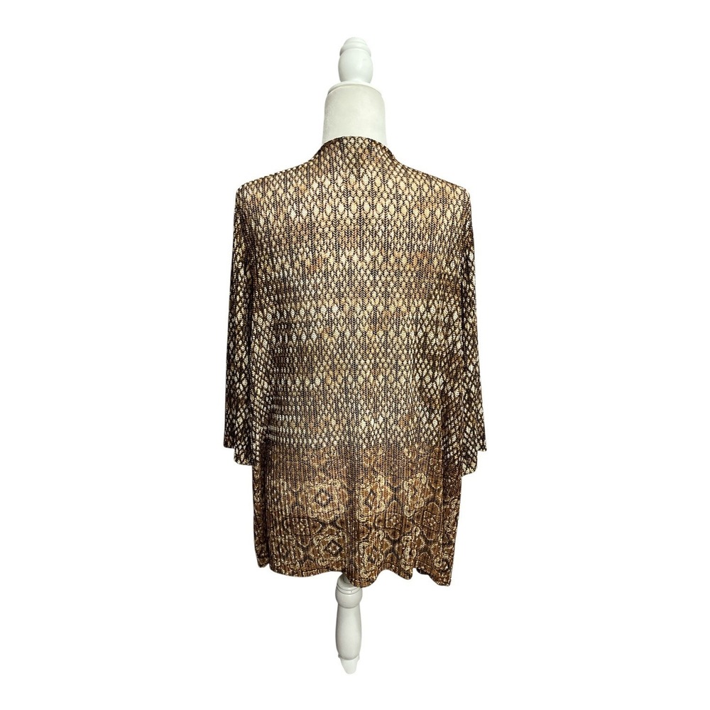 Catherines Cardigan Plus Size 1X 18/20W Brown Geometric Knit Open Front Airy - Picture 2 of 4